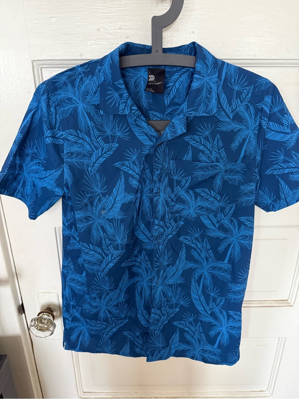 all in motion Blue Leaf-Print Short Sleeve Camp Shirt